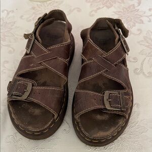 Dr. Martens Brown Leather Buckle Platform Sandals